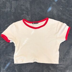 Zara Cream Crop Top with Red Accents